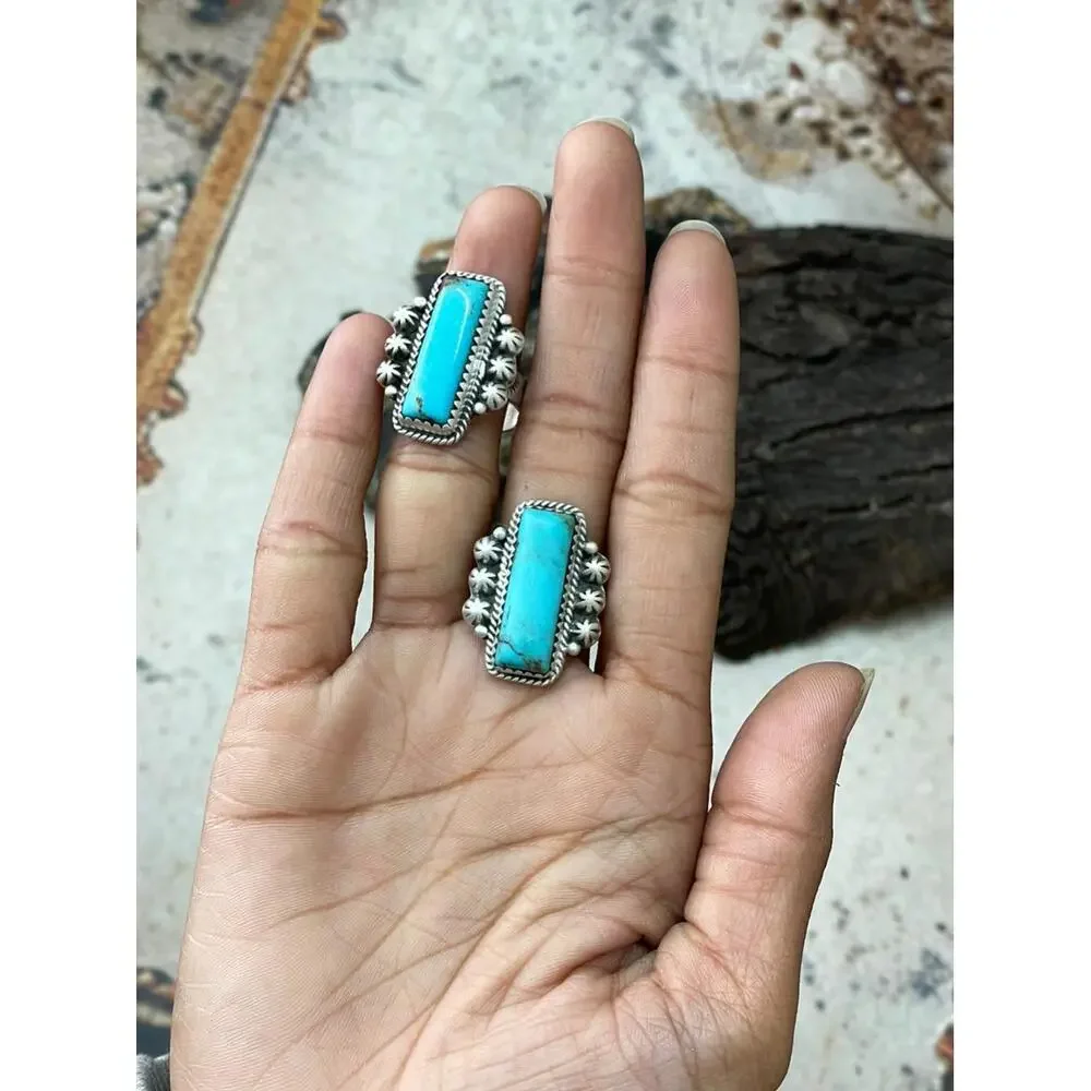 Handmade Sterling Silver Blue Turquoise Adjustable Ring "Signed Nizhoni" - Picture 2 of 5